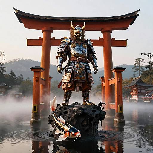 Celestial Koi Guardian Over Shinto Shrine