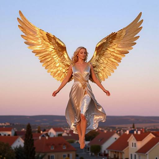 Blonde Angelic Woman Floating at Sunset