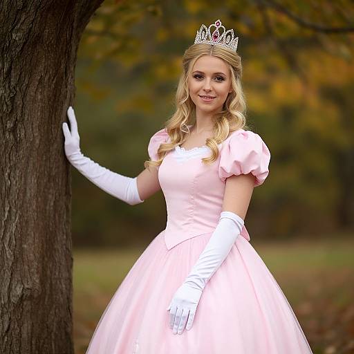 Young Woman in Pink Princess Dress