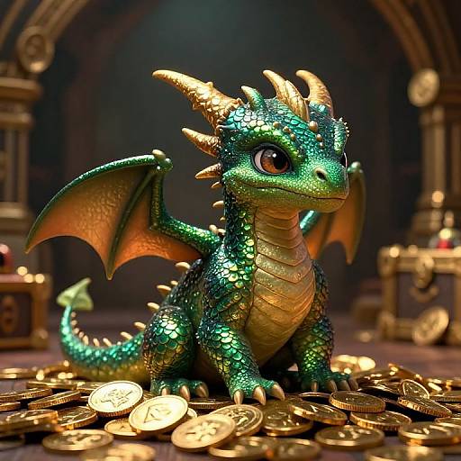Mischievous Baby Dragon on Treasure