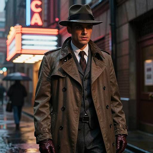 Glamorous Noir Detective in Neon Alley