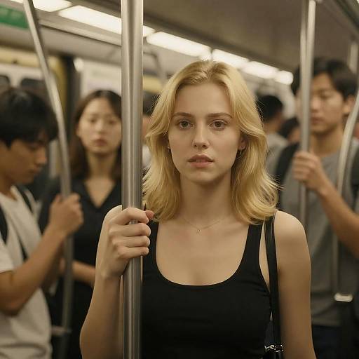 Blonde Woman in Crowded Subway Scene