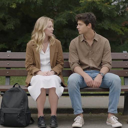 Outdoor Scene with Couple on Bench