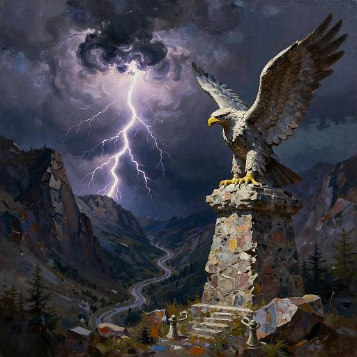 Impasto Oil Painting of Thunderstorm Mountain Pass