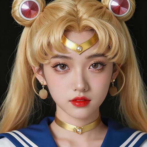 Close-up of Young Woman in Sailor Moon Costume
