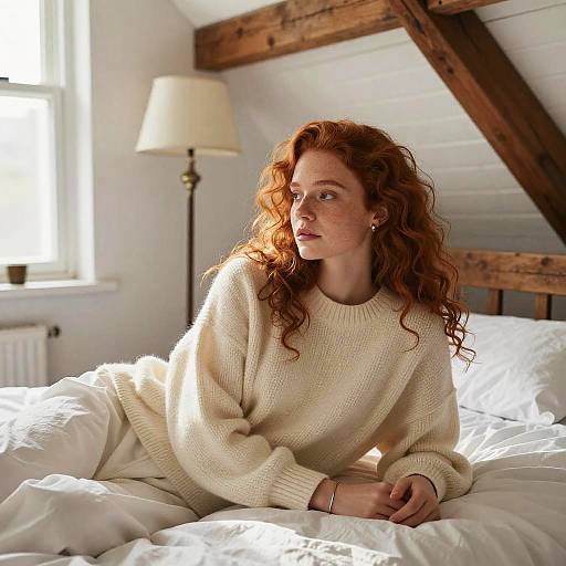 Young Woman Relaxing in Cozy Attic Bedroom