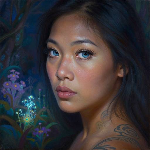 Dreamlike Micronesian Portrait in Moonlight