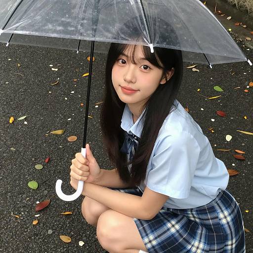 Asian Woman Holding Transparent Umbrella Outdoors