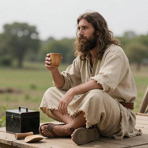 Bearded Man in Rustic Tunic Photograph