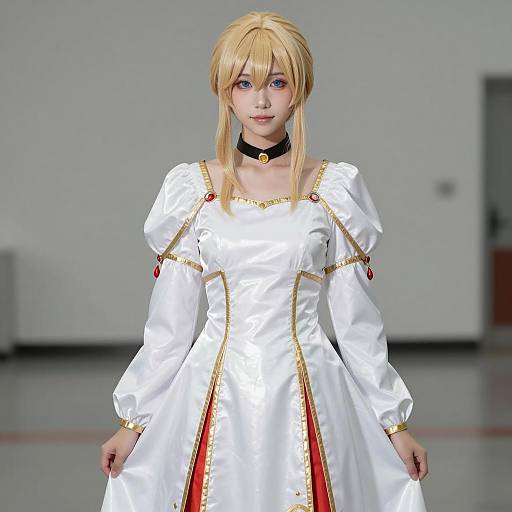 Female Cosplayer in White Medieval-Style Dress
