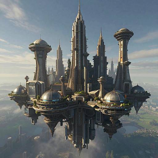 Enormous Biopunk Floating Sky City