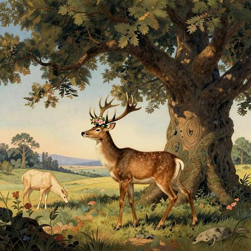 Whimsical Deer Journey in Fantasy