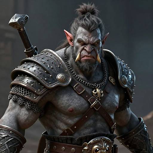 Fierce Half-Orc Fighter Portrait
