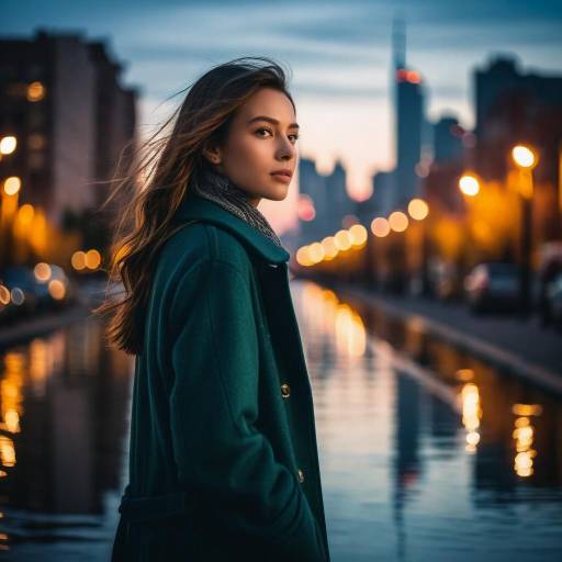 Young Woman in Urban Twilight Setting