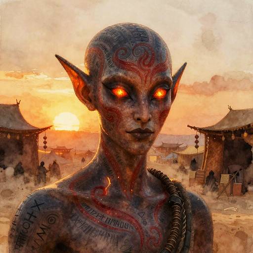 Mythic Djinn with Fiery Ember Eyes