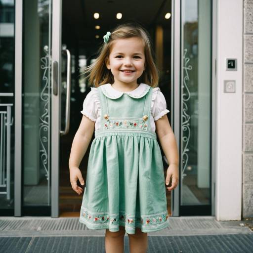 Smiling Toddler Girl in Mint Pinafore Dress
