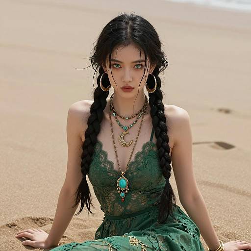 Enchanting Young Woman in Lace Dress