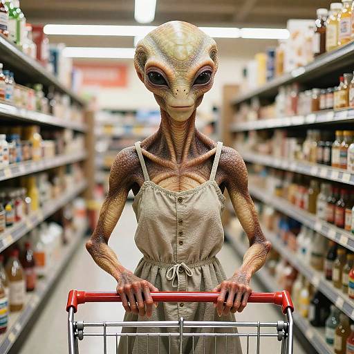 Reptilian Alien in Sundress Supermarket