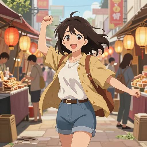 Anime Girl in Vibrant Marketplace