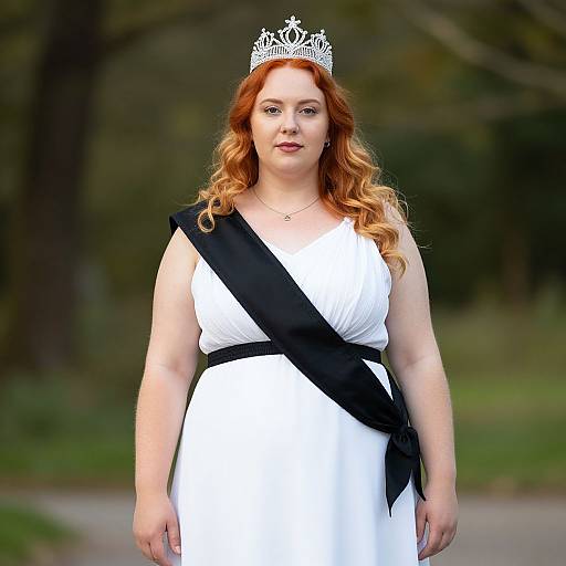 Plus Size Woman Wearing Crown and Black Sash