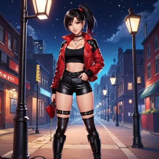Stylish Girl in Nighttime Urban Setting