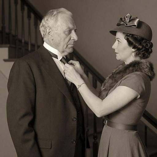 Sepia Portrait: Woman Adjusting Man's Tie