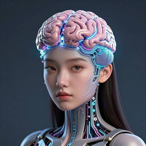 Futuristic AI-Enhanced Woman with Exposed Brain