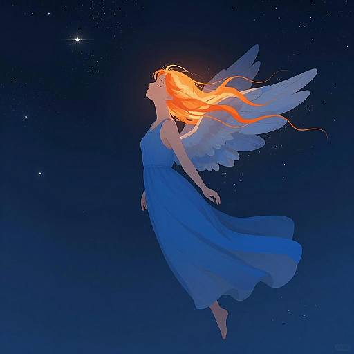 Minimalist Angel Floating in Starry Night