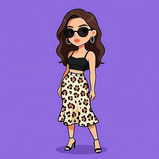 Trendy Woman in Leopard Print Skirt and Black Crop Top