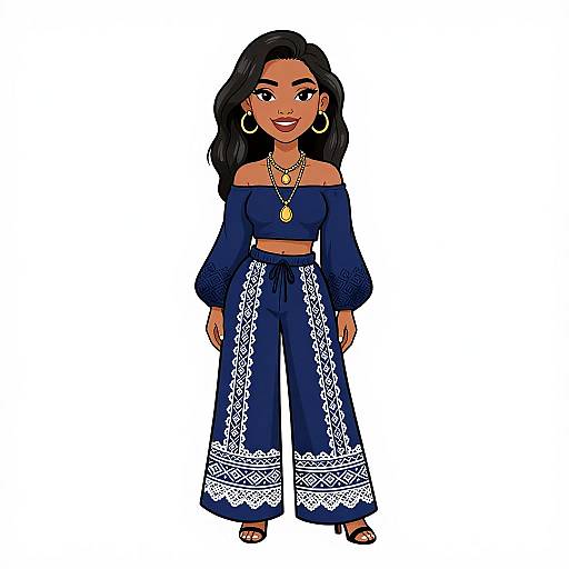 Bohemian Woman in Navy Blue Outfit