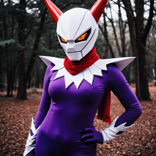 Cosplay Impmon Costume with Purple Bodysuit and Red Scarf
