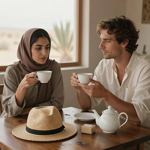 Couple Sharing Tea in Desert Home