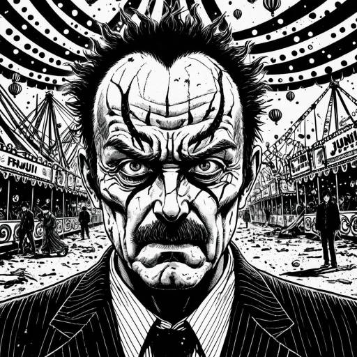 Alarmed Man in Deserted Carnival Manga Style