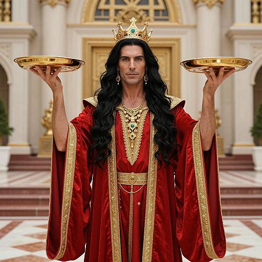Regal Man with Golden Crown and Trays