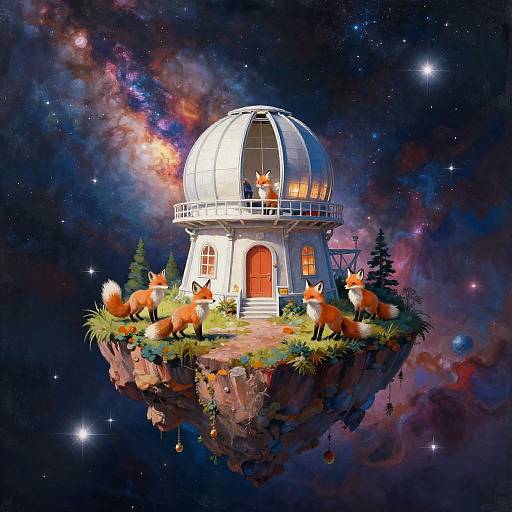 Floating Observatory with Stargazing Foxes