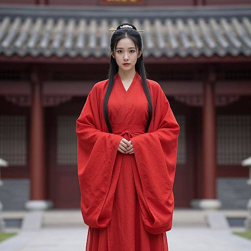 Asian Woman in Red Yarn Costume