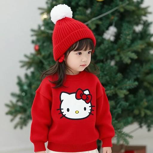Girl in Red Sweater by Christmas Tree
