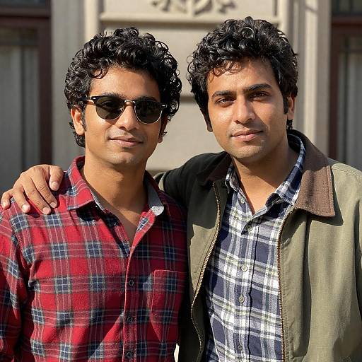 Two Friends Smiling in Sunlit Setting