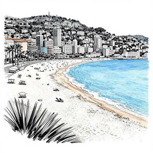 Detailed Ink Sketch of Cote d'Azur