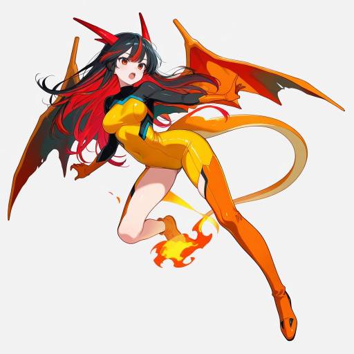 Vibrant Charizard Girl with Heterochromia