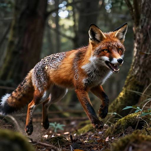 Werefox Leaping Through Ancient Forest