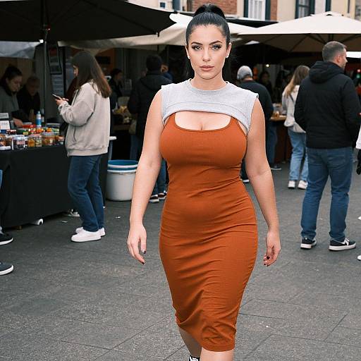 Stocky Woman in Burnt Orange Dress