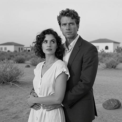 Black and White Portrait of a Couple in Desert
