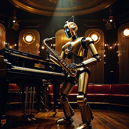 Sleek Robot Jazz Musician in 1920s Club