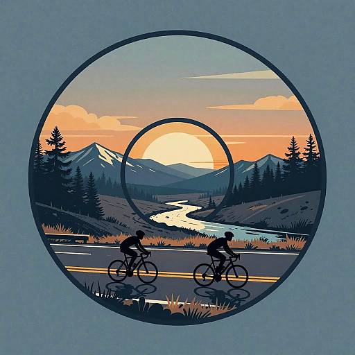 Retro Cyclists in Donut Panorama