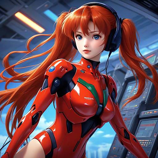 Digital anime-style illustration of Asuka Langley Soryu from 
