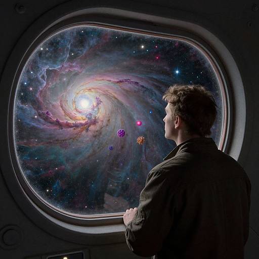 Man Gazing at Nebula from Spaceship
