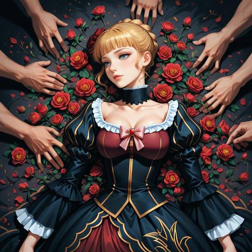 Blonde Girls in Dresses Among Flowers