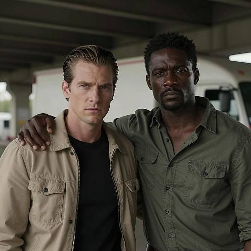 Dramatic Portrait of Two Men Under Overpass