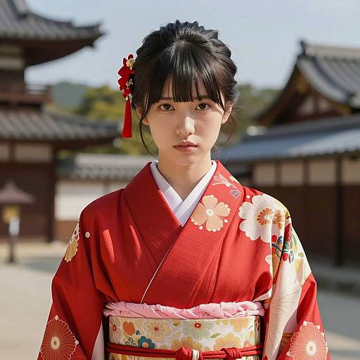Traditional Kimono-Clad Girl in Nature